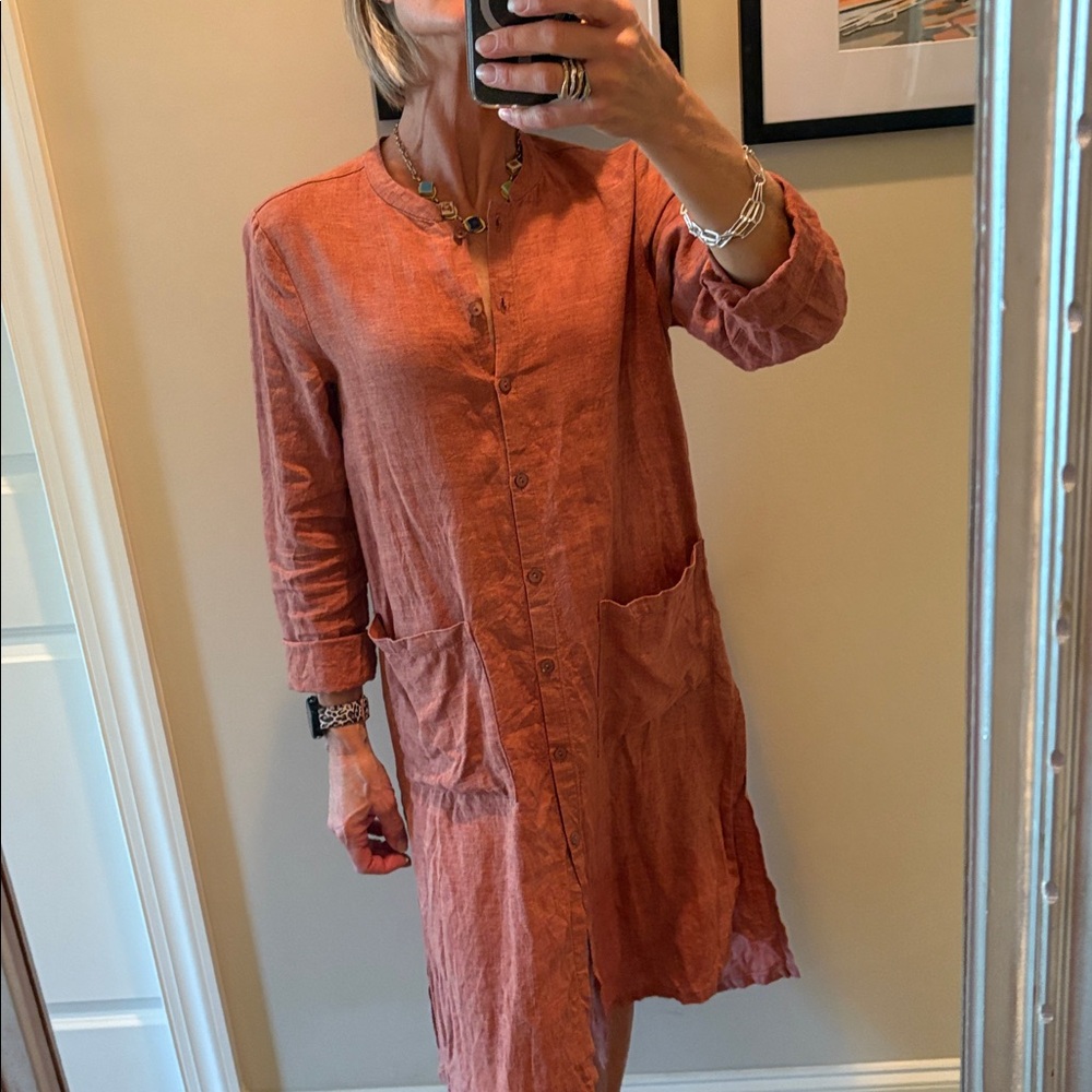 Terracotta Linen Dress Duster Eileen Fisher - Picture 6 of 10